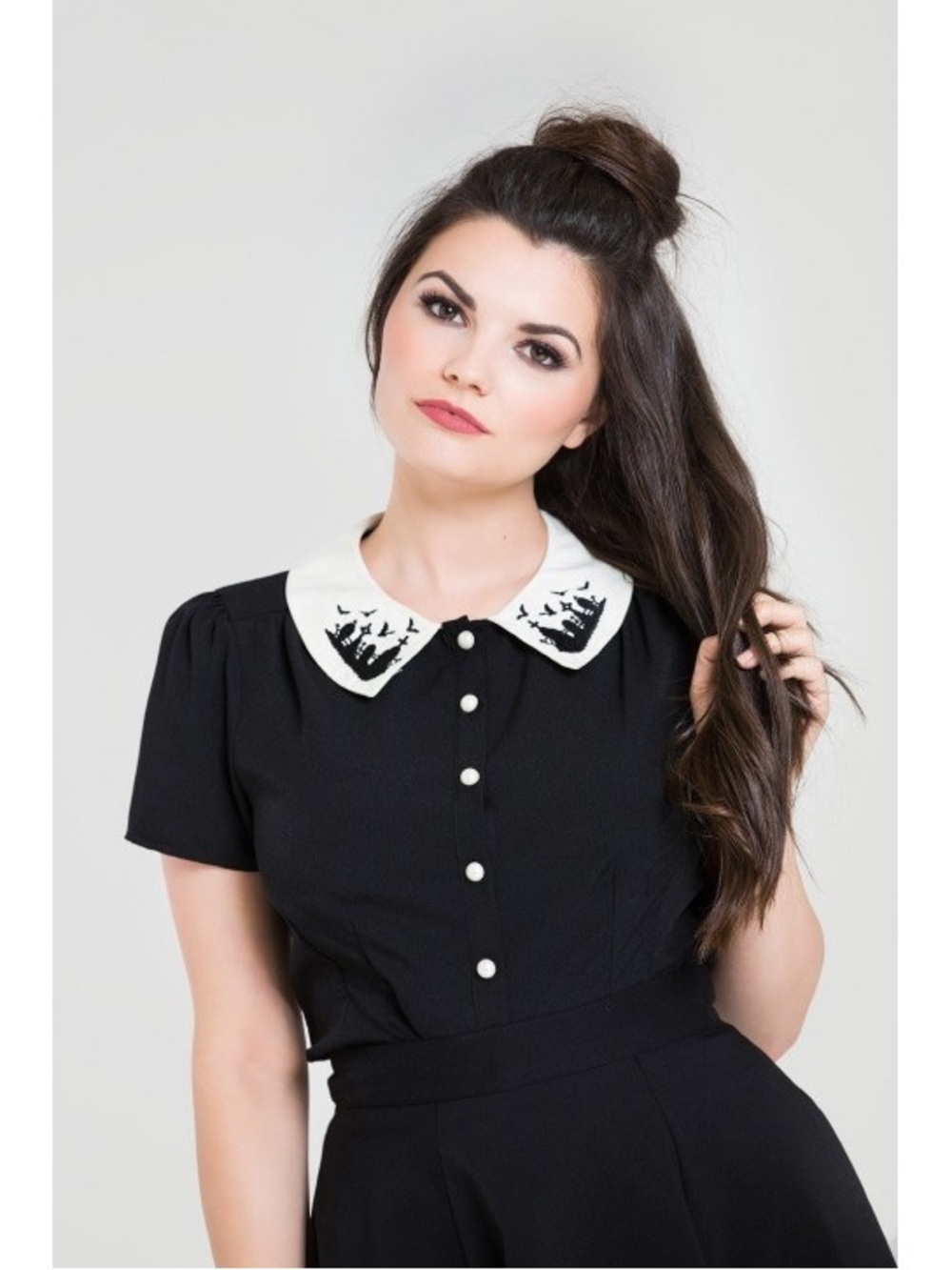 Hell Bunny Black Graveyard Peter Pan Collar Blouse